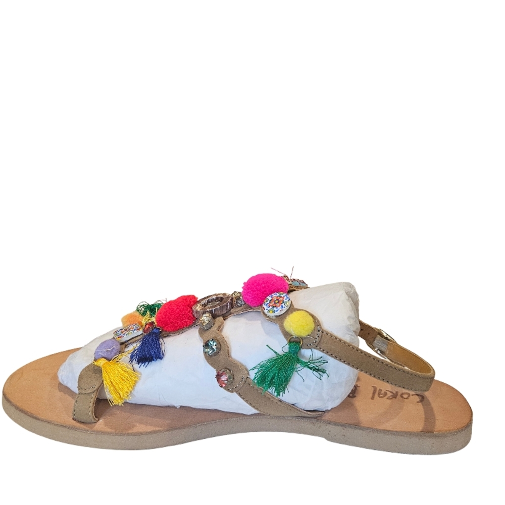 115 Coral BLUE Colorful Tassel Embellished Sandals EU 40